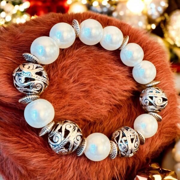 Silver Embellished Cultured Pearl Bracelet - Image 2