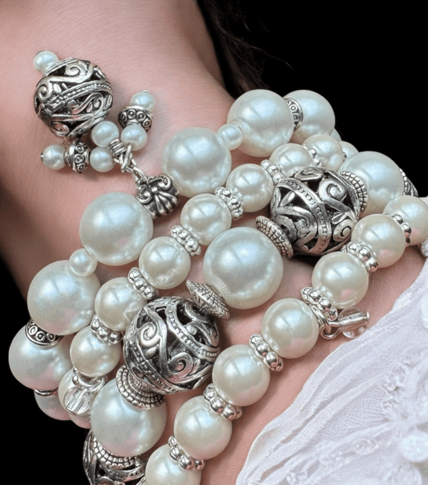 Silver Embellished Cultured Pearl Bracelet - Image 4