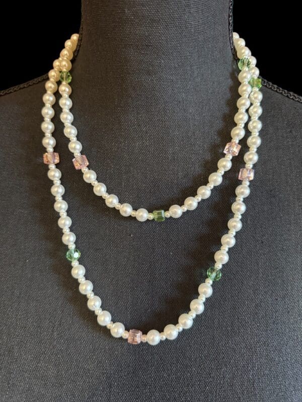 Long Pearl and Crystal Necklace - Image 5