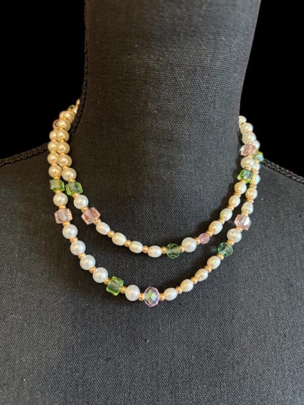 Long Pearl and Czech Gold Necklace - Image 4