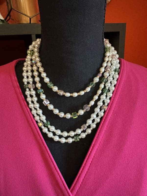 Long Pearl and Czech Gold Necklace - Image 2