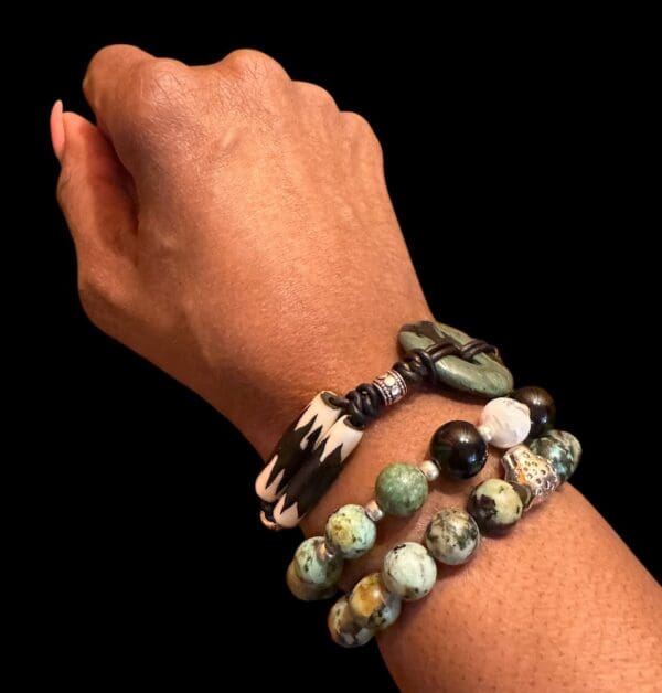 Natural African Turquoise Stone Bracelet Set - Image 2