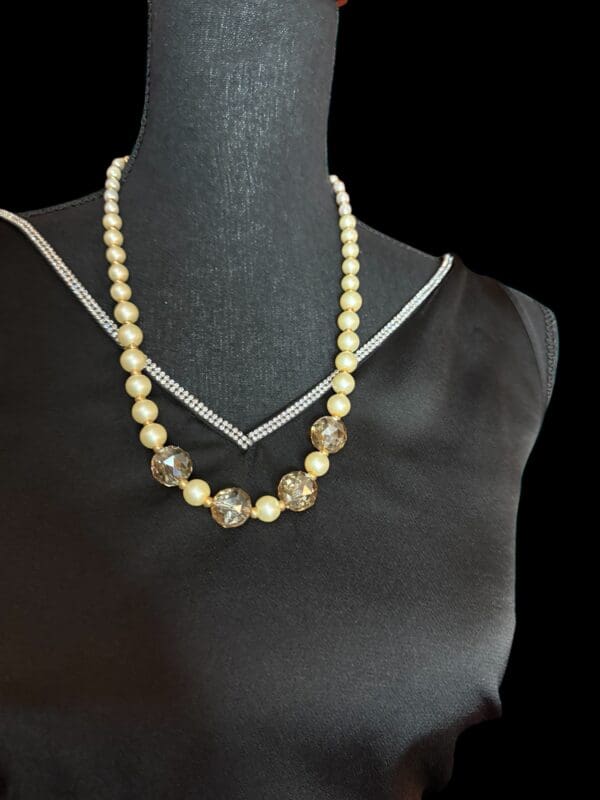 Golden Pearl and Crystal Necklace