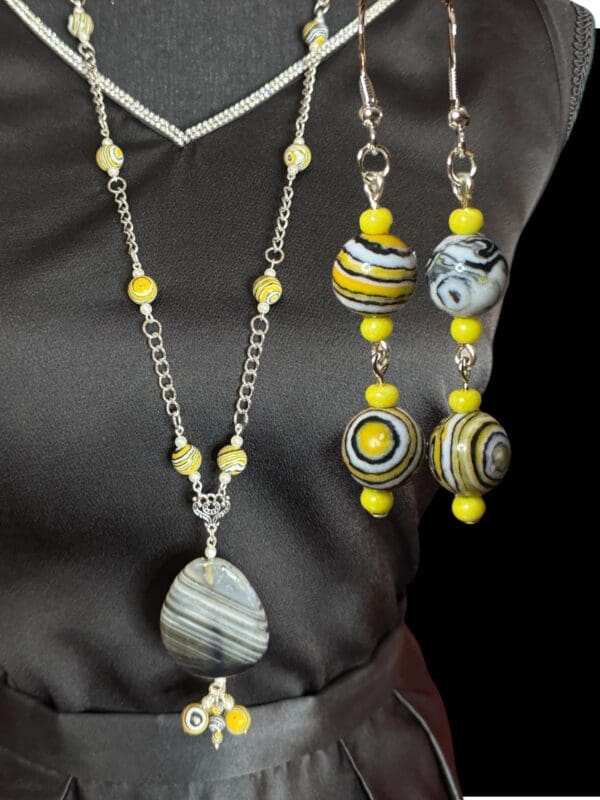 Yellow Malachite Stone Necklace and Earring Set