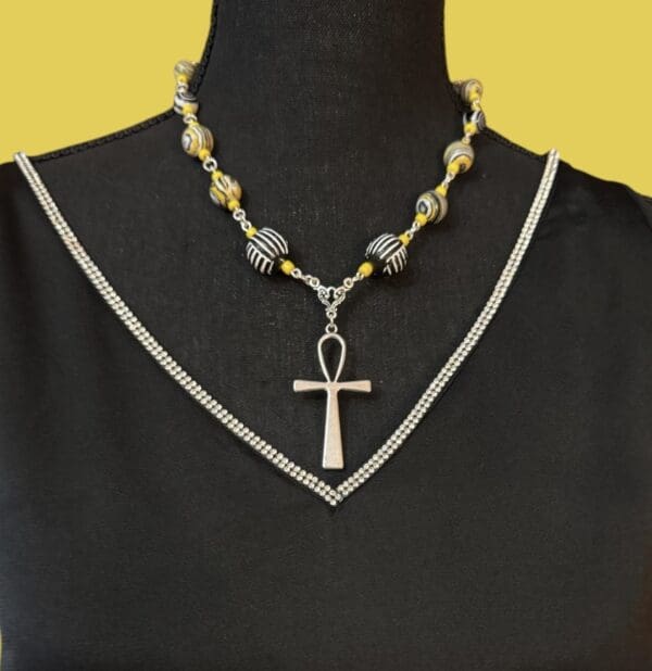 Yellow Malachite Cross Necklace - Image 2